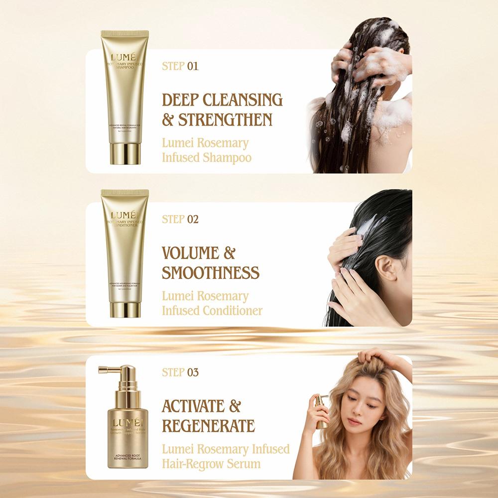 [Hair Growth Bundle] LUMÉI Rosemary Infused Shampoo & Conditoner + Hair Growth Serum Oil Control Volumizing